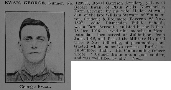 Ewan G Gnr 129935 Royal Garrison Artillery Obit De Ruvignys Roll Of Honour Vol 5
