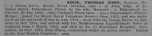Edge T J Seaman Nelson Btn Royal Naval Division