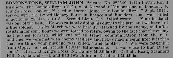 Edmonstone W J Pte 283549 4th London Regiment