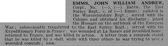 Emms J W A Cpl East Surrey Regiment