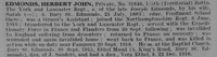 Edmonds H J Pte 31846 5th York And Lancaster Regiment