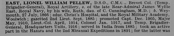 East L W P Brevet Col DSO Royal Artillery Obit Part 1