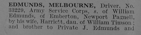 Edmunds M DVR 33229 Army Service Corps Obit Part 1 De Ruvignys Roll Of Honour Vol 5