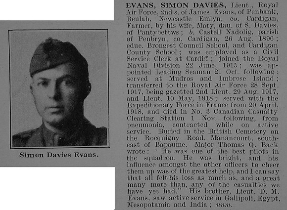 Evans S D Lt Royal Air Force Obit De Ruvignys Roll Of Honour Vol 5
