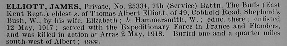 Elliott J Pte 25334 7th East Kent Regiment