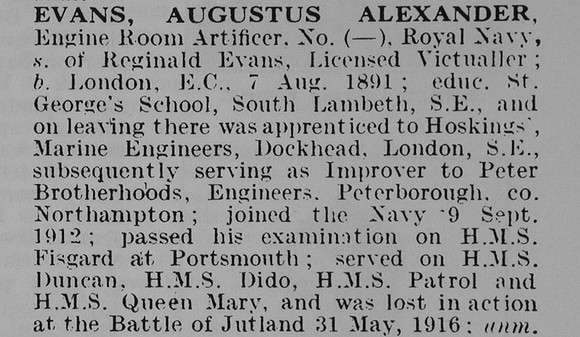 Evans A A Engine Room Articifer M/5098 HMS Queen Mary Royal Navy