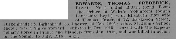 Edwards T F Pte 2nd South Lancs Regiment