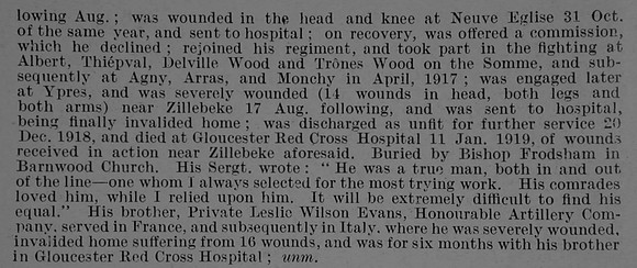 Evans W H Pte 513580 14th London Regiment Obit Part 2 De Ruvignys Roll Of Honour Vol 5