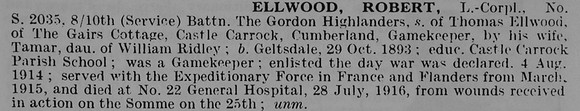 Ellwood R L/Cpl S/2035 10th Gordon Highlanders