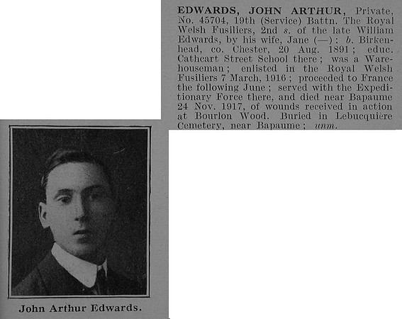 Edwards J A Pte 45704 19th Royal Welsh Fusiliers Obit De Ruvignys Obit De Ruvignys Roll Of Honour Vol 5