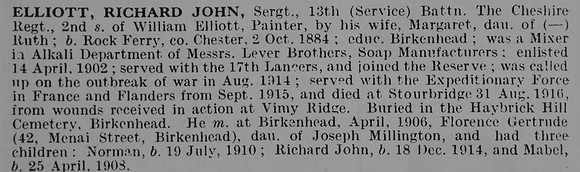 Elliott R J Sergt 13th Cheshire Regiment