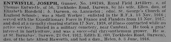 Entwistle J Gnr 188788 Royal Field Artillery