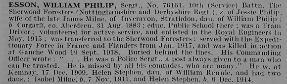 Esson W P Sergt 76161 10th Notts And Derby Regiment