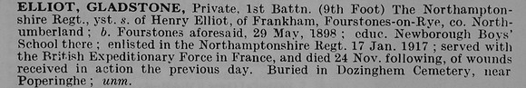 Elliot G Pte 1st Northamptonshire Regiment