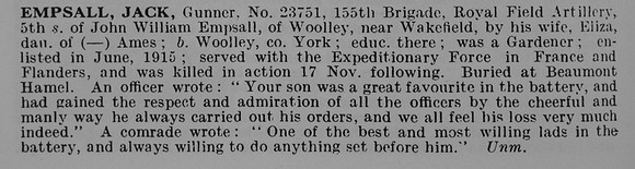 Empsall J Gnr 23751 Royal Field Artillery