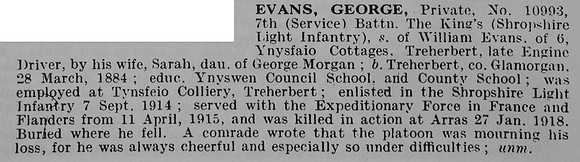 Evans G Pte 10993 7th King's Shropshire Light Infantry