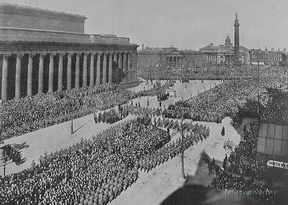 Lord Kitchener Reviewing The March Past Of 12000 Local Men Of The New Army At St Georges Hall Liverpool