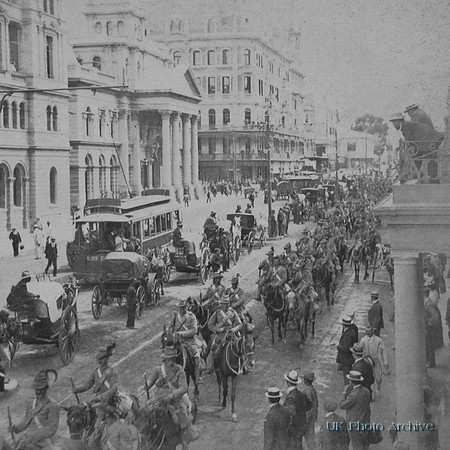 South African Light Horse Coming Down Adderly St To Entrain For The Front Cape Town 1900