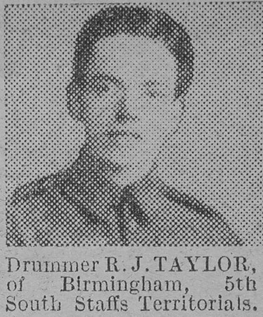 Taylor R J Drummer South Staffs Regiment The Vivid 6th Feb 1915