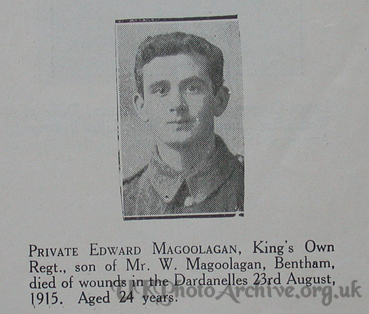 Magoolagan E Pte 6th Kings Own Craven Roll Of Honour