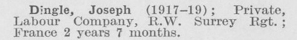 Dingle J Pte Queens Royal West Surrey Regiment (LCC Blackwall Tunnel)