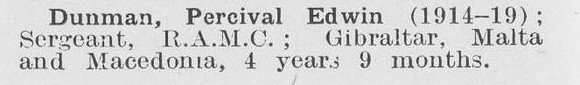 Dunman P E Sergt Royal Army Medical Corps