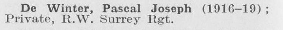 De Winter P J Pte Queens Royal West surrey Regiment LCC Staff Sewerage And Drainage