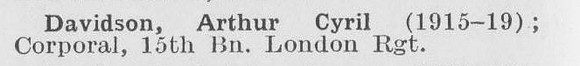 Davidson A C Cpl 15th London Regiment
