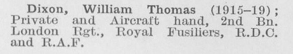 Dixon W T Pte 2nd London Regiment (LCC Chief Engineers Department Central Office)