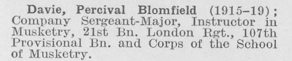 Davie P B Coy Sergt Maj 21st London Regiment (LCC Chief Engineers Department Central Office)