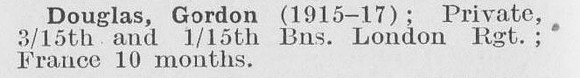 Douglas G Pte 15th London Regiment