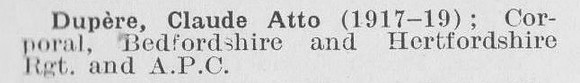Dupere C A Cpl Bedfordshire Regiment