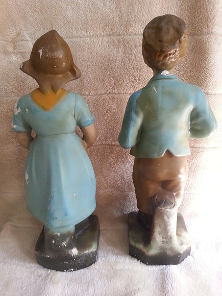 Pair Of Large Vintage Chalkware Statues Dutch Boy And Girl