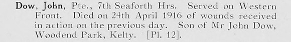Dow J Pte 7th Seaforth Highlanders Photo Available Plate 12