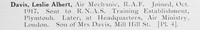Davis L A Air Mech Royal Naval Air Service Photo Avaialble Plate 4