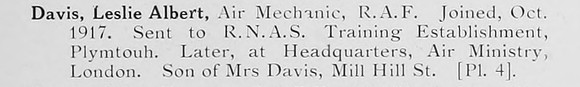 Davis L A Air Mech Royal Naval Air Service Photo Avaialble Plate 4
