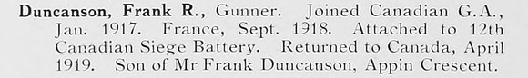 Duncanson F R Gnr Canadian Garrison Artillery