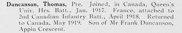 Duncanson T Pte 2nd Canadian Infantry