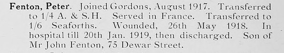 Fenton P Pte 6th Seaforth Highlanders