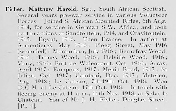 Fisher M H Sergt South African Scottish Photo Available Plate 4