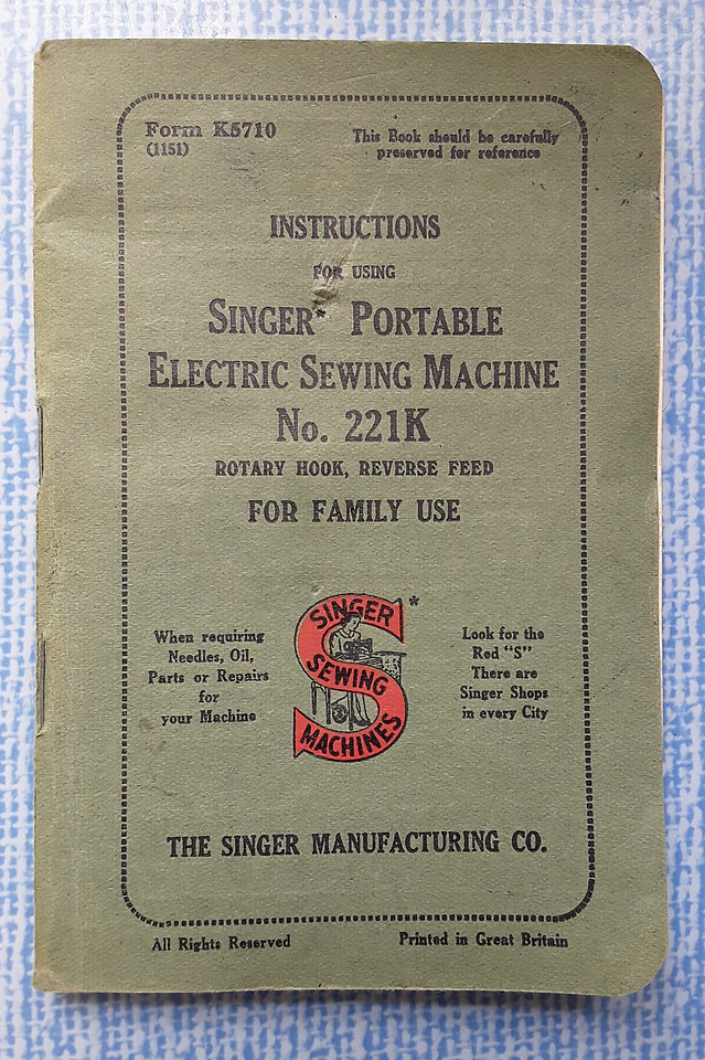 Instructions For Singer Portable Electric Sewing Machine No 221K