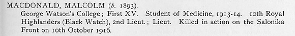 MacDonald M Lt 10th Black Watch Obit