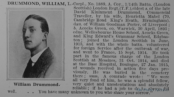 Drummond W LCpl 1889 14th London Regiment Obit