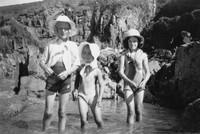 Three Little Girls Paddling In A Rock Pool 1930s