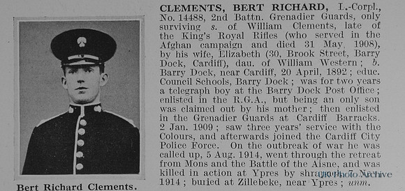 Clements B R LCpl 14488 2nd Grenadier Guards Obit