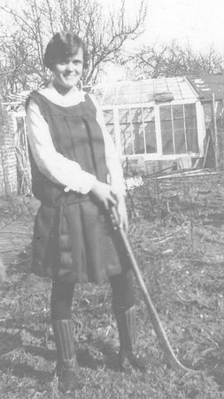 Gladys Winifred Punter With Hockey Stick In Back Garden Of 27 Chapel Street Newport Isle Of Wight 1920s