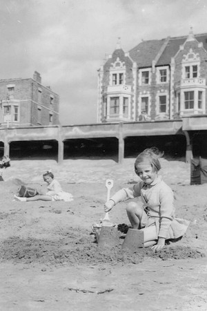 Little Girl Named Marion Building Sand Castles Burnham-On-Sea 1950s