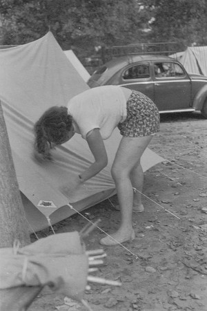 Woman Putting Up Tent 1950s