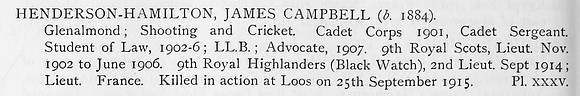 Henderson-Hamilton J C Lt 9th Black Watch Obit