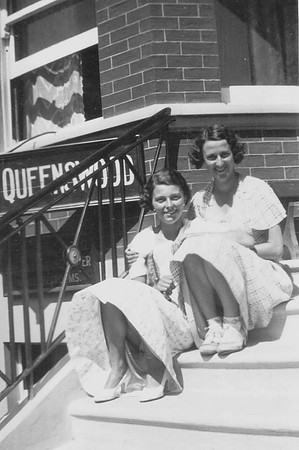 Two Young Women On The Steps Of A Hotel 1930s